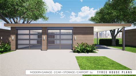 Modern Garage Plan - 2 Car plus Storage and Carport by Tyree House ...