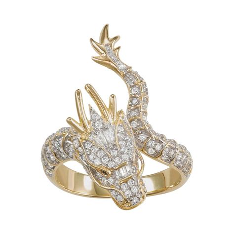 14k Gold Over Silver Cubic Zirconia Dragon Ring | Dragon jewelry ...