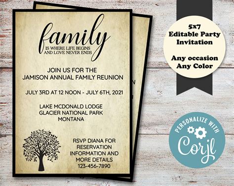 Editable Family Reunion Invitation Family Reunion Reunion - Etsy México