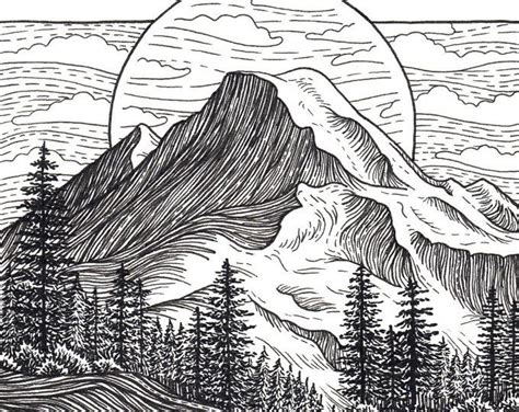 Mt Rainier 5x5 Print Mountain Art Giclee Print | Etsy Mountain Drawing ...