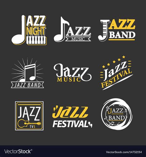 Jazz concert logo labels set isolated on black Vector Image