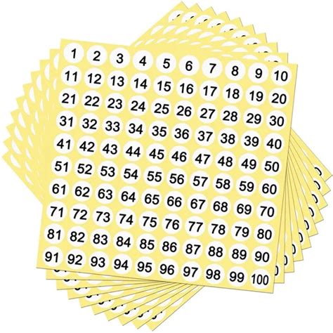 100 Sheets Number Labels Stickers 1-100 Numbers Round Stickers 0.4 Inch ...