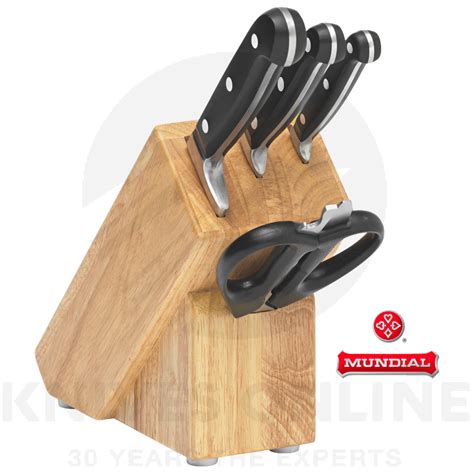 MUNDIAL 5 PIECE KNIFE BLOCK SET WOODEN 5PC STAINLESS STEEL SCISSORS ...