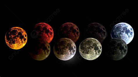 Series Of Different Moon Phases And Colors Background, Total Lunar ...