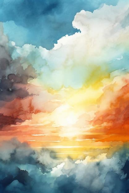 Premium Photo | A painting of a sunset over a cloudy sky