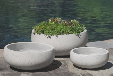 Large Round "Rio Bowl" Minimalist Gray Outdoor Concrete Garden Pots - ML