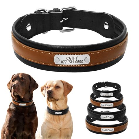 Personalized Large Dog Collars Adjustable Padded Customized Pet Name ID ...