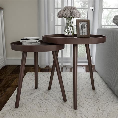 Nesting End Tables- Set of 2 Round Mid-Century Modern Accent Table with ...