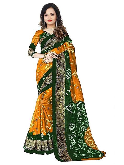 Cotton Silk Rajasthani Bandhani Saree with Blouse Piece Women ...