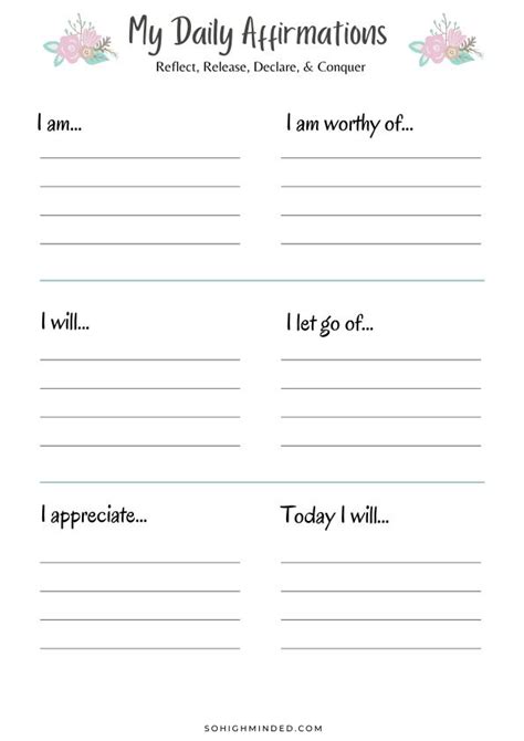 Printable Positive Affirmation Worksheet - Printable Word Searches