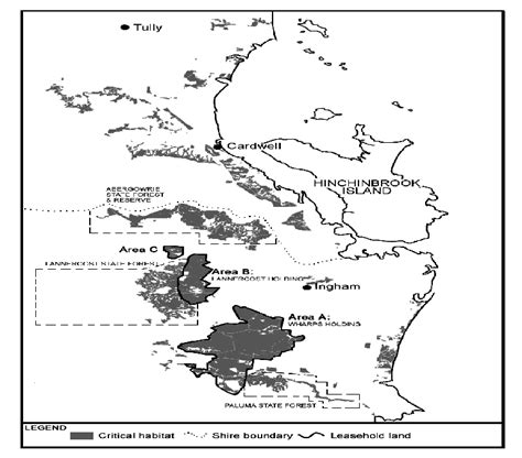 Land declared critical habitat of the Mahogany glider (EPA, 2002d) in ...