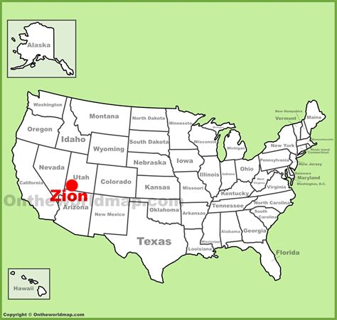 Zion National Park location on the U.S. Map - Ontheworldmap.com