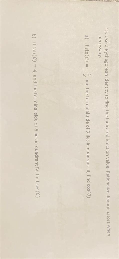 Solved Use a Pythagorean identity to find the indicated | Chegg.com