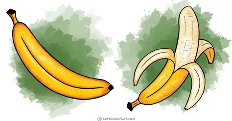 How to draw a banana - with the skin and peeled - Let's Draw That!