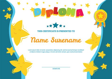 School diploma template certificate for kids with flying stars award ...