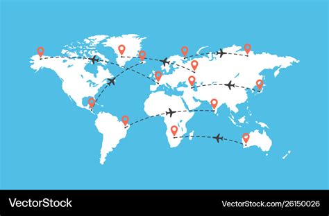 World travel map with airplanes Royalty Free Vector Image