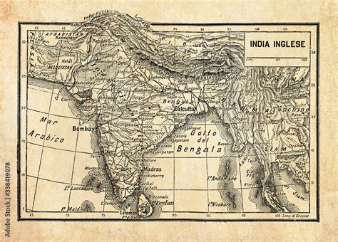 Ancient map of British Empire in India or British Raj on the Indian ...