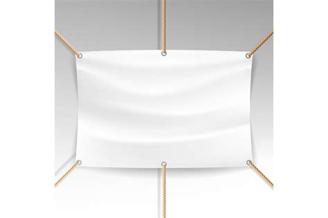 White Banner With Ropes Vector. Realistic Clear Textile Hanging Banner ...