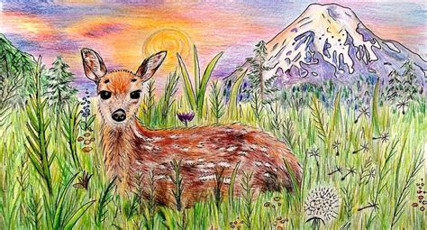 Original Colored Pencil Drawing Mountain Deer Animal Art via Nature ...