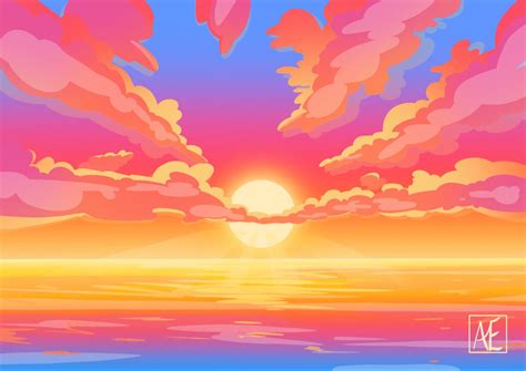 Rainbow Sunset | Beach sunset painting, Cloud illustration, Sunrise drawing