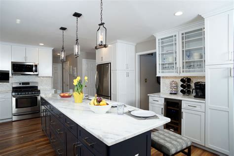 Dark Kitchen Island with White Cabinets | Morris Black Designs