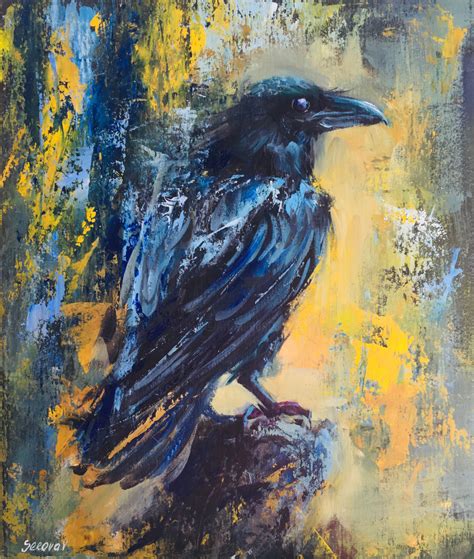 Raven Crow Art Painting Original Art Oil, Painting by Valerie Serova ...