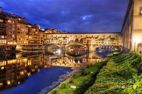 Ponte Vecchio Bridge In Florence, Italy. Arno River At Night Photograph ...