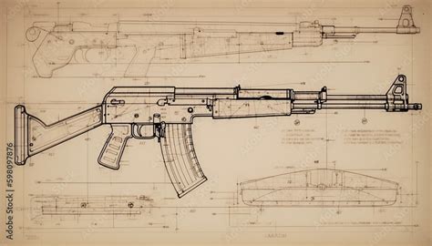 AK-47 Blueprint illustration, schematic, ai, ai generative ...