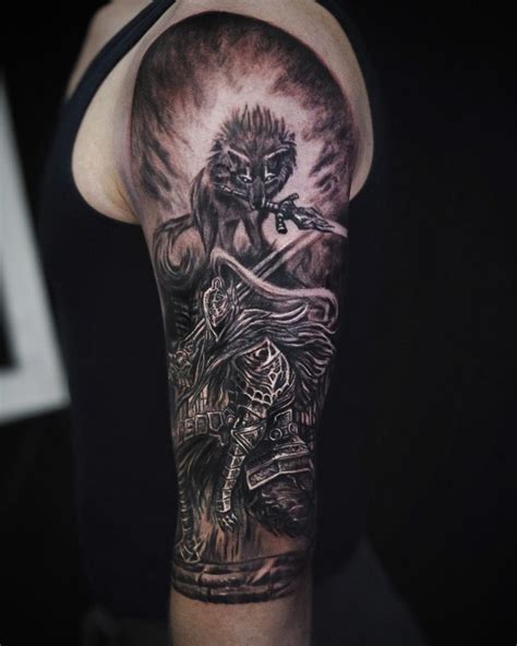 Sif And Artorias tattoo I did on a client today : r/darksouls