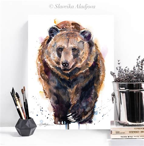 Brown bear watercolor painting print by Slaveika Aladjova