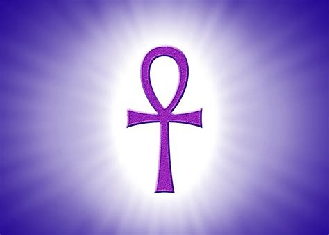 Ankh Hieroglyph With Light Rays On Purple Background Digital Art by ...