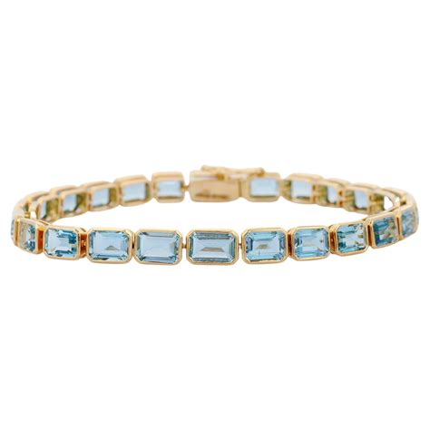 12.4 Carat Aquamarine Tennis Bracelet in 18K Yellow Gold For Sale at ...