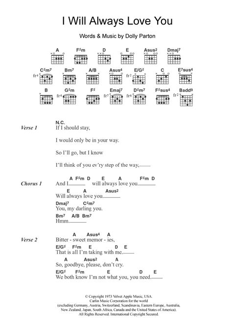 I Will Always Love You by Whitney Houston - Guitar Chords/Lyrics ...