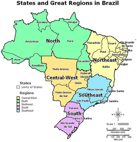 Map of Brazil and regions–North, Northeast, Southeast, South and ...