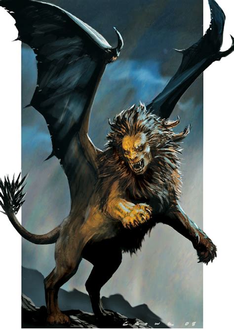 Manticore - head of a man, body of a lion, bat wings and a scorpions ...