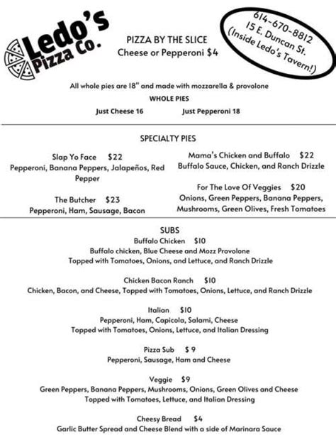 Ledos Pizza Co. menu in Columbus, Ohio, USA