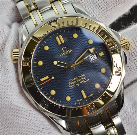 Mens Omega Seamaster Professional 18K Gold/SS 300M Quartz Blue Dial ...