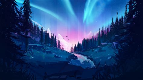 2560x1440 Auroral Forest 4k Illustration 1440P Resolution HD 4k ...