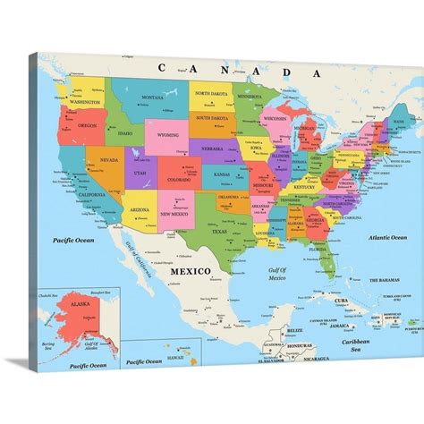 GreatBigCanvas "US Map - Color, Classic Text" by Inner Circle Canvas ...