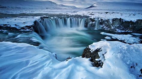 Godafoss Waterfall Winter Iceland UHD 4K Wallpaper | Pixelz