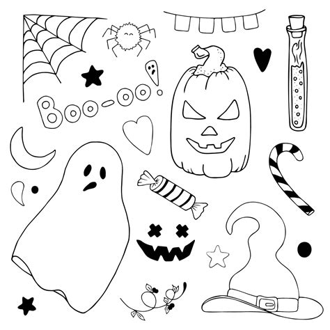 Vector doodle set of Halloween clipart. A funny hand draw, cute ...