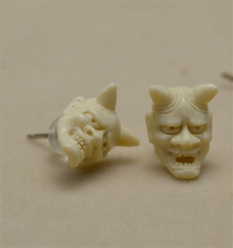 Mammoth Ivory Fossil Oni & Cyclops Skull Earring | Skull earrings, Oni ...