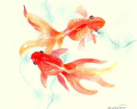 goldfish original watercolor painting 8 X 10 nursery art