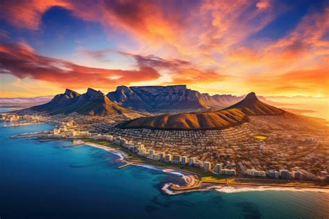 Aerial view of Table Mountain and Cape Town, South Africa. Aerial ...