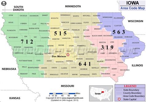 Iowa Area Codes | Map of Iowa Area Codes