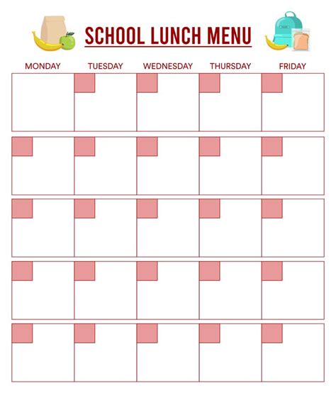 Free School Lunch Menu Templates