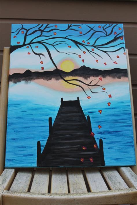 Cherry Blossom Pier Acrylic Sunset Painting by DannaLivingston Easy ...