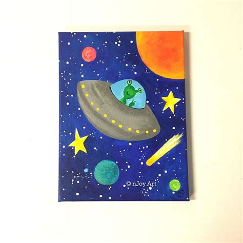 Flying Saucer Painting for Childrens Room, Space Themed Art for Kids ...