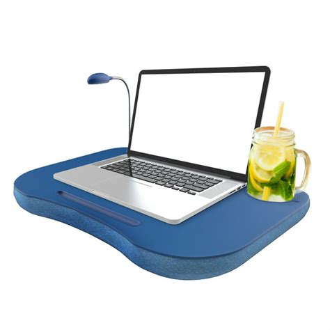 Laptop Lap Desk, Portable With Foam Cushion, LED Desk Light, and Cup ...