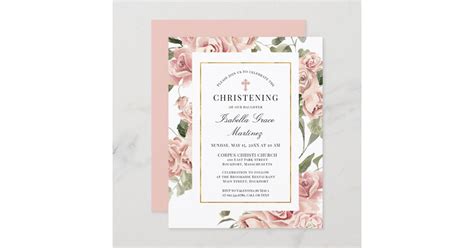 Budget Pink Floral Cross Christening Invitation | Zazzle